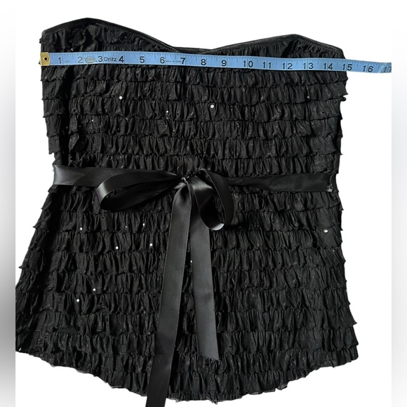 Sparkling Super Cute Black Shelly Tube Top with Ruffles a d Satin Bow - Picture 5 of 8